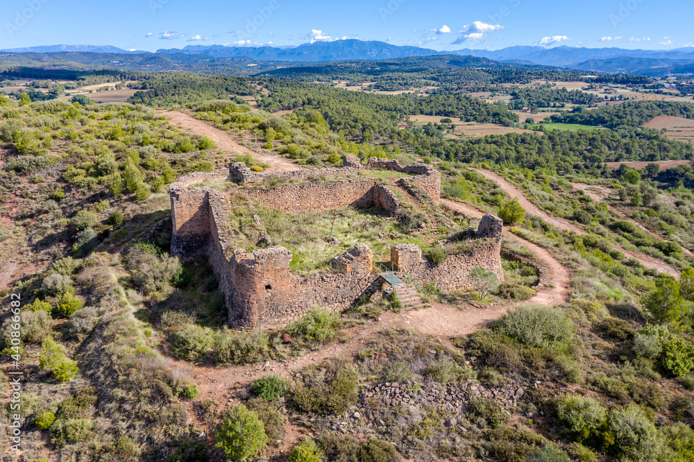 blockhouse of St. Maurice, from the 19th century, currently in ruins, in the municipality of Balsareny region of the Bages in the province of Barcelona