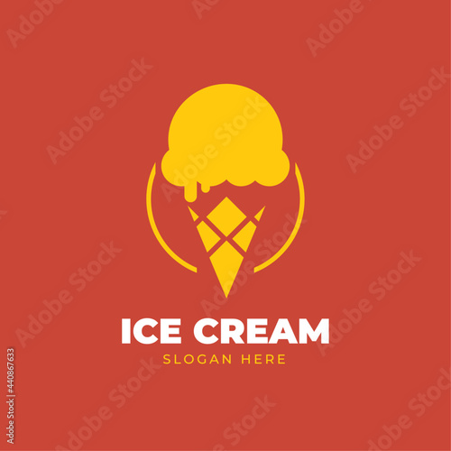 Ice cream logo design. Italian ice cream logo. Ice cream in a waffle. Melting ice cream cone. Vector illustration