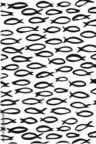 Hand drawn fishes in black and white vector