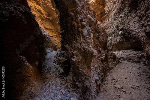 Eroding Walls Create A Pillar In The Middle Of A Slot Canyon