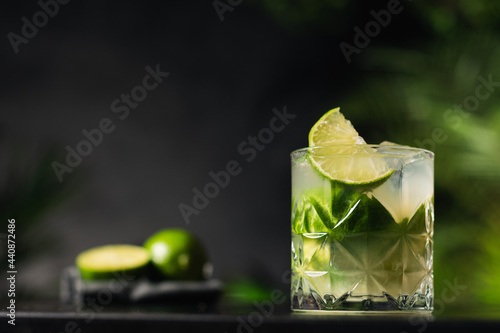 Brazilian caipirinha drink with cachaça, lemon, sugar and ice