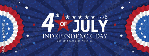 United states of America happy independence day greeting card, banner, horizontal vector illustration. USA holiday 4th of July design element with American flag with curve photo