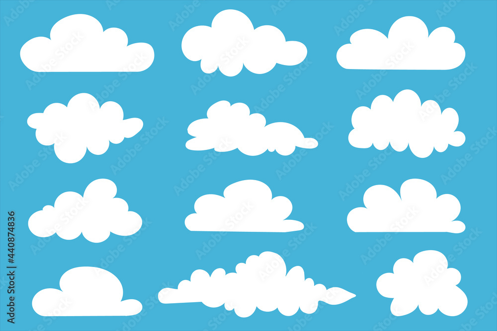 Cloud vector icon symbols set. White clouds cartoon shape drawing flat style on blue sky abstract background, graphic vector illustration element for website, logo, web banner, sticker and any design
Cloud vector icon symbols set. White clouds cartoon shape drawing flat style on blue sky abstract background, graphic vector illustration element for website, logo, web banner, sticker and any design
