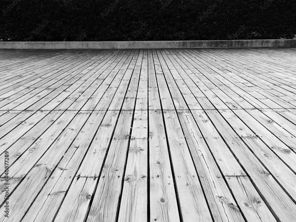 old wooden floor with bush background, black and white style old wooden floor with bush background, black and white style