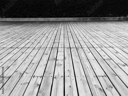 old wooden floor with bush background, black and white style