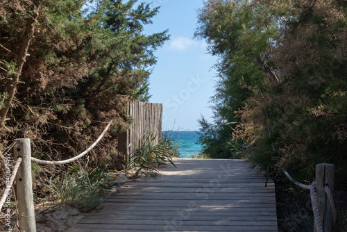 Entrance to Es Arenals beach in Formentera  Spain