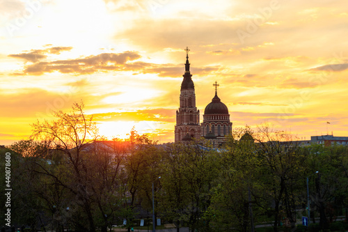 View of Annunciation cathedral at sunset in Kharkov  Ukraine