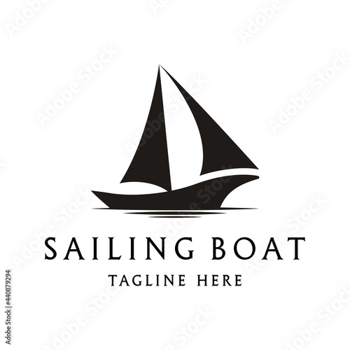 Silhouette of sailing boat logo design. sailing ship logo design. sail or ship vector icon illustration.
