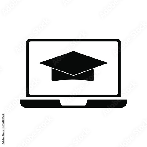 Laptop monitor with graduation cap or mortar board. isolated on blank background. color editable