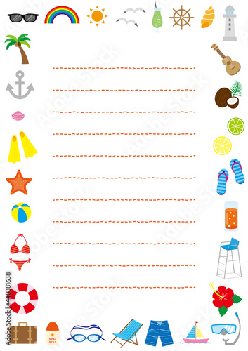 夏のベクターイラストの縦長便箋