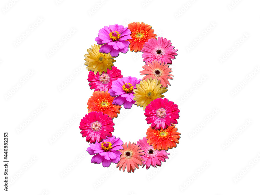 Font made from flowers. Arrangement flowers into letter. floral lettering on a white background. Font flower or letter flower. Font made from flowers. Arrangement flowers into letter. floral lettering on a white background. Font flower or letter flower.