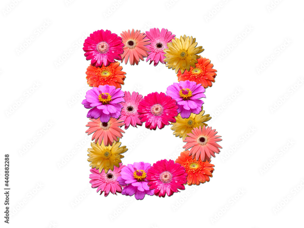 Font made from flowers. Arrangement flowers into letter. floral lettering on a white background. Font flower or letter flower. Font made from flowers. Arrangement flowers into letter. floral lettering on a white background. Font flower or letter flower.