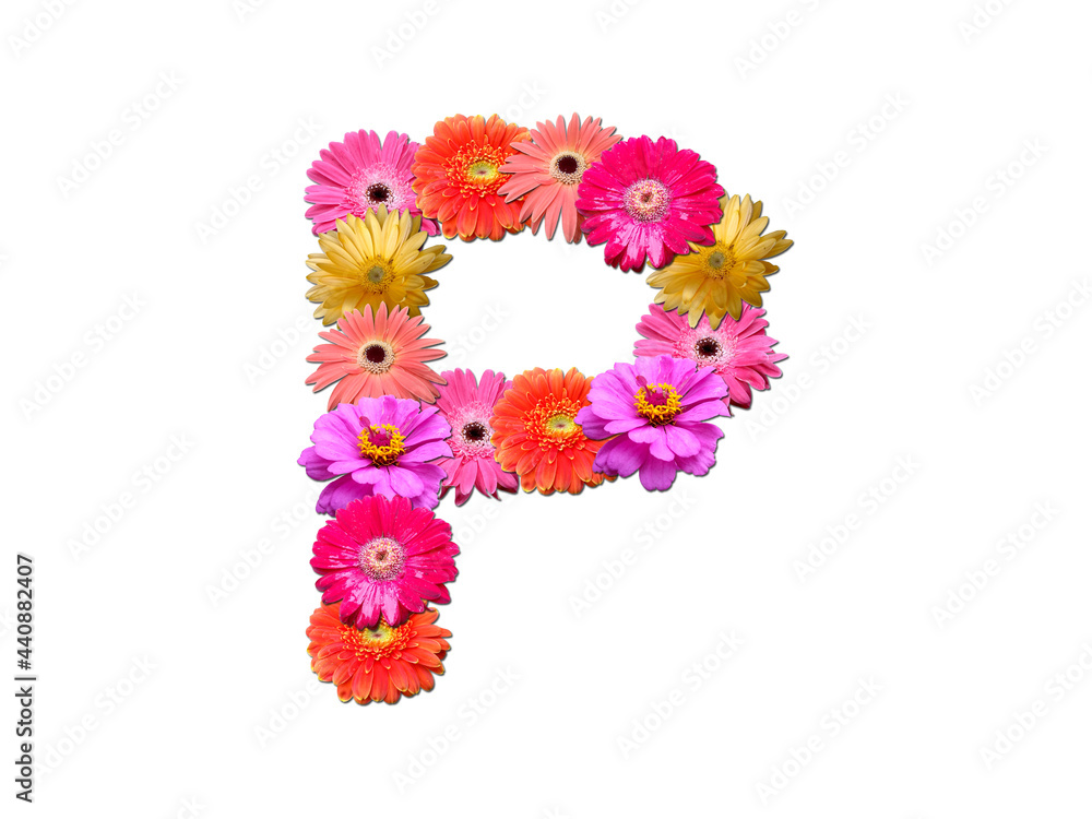 Font made from flowers. Arrangement flowers into letter. floral lettering on a white background. Font flower or letter flower. Font made from flowers. Arrangement flowers into letter. floral lettering on a white background. Font flower or letter flower.