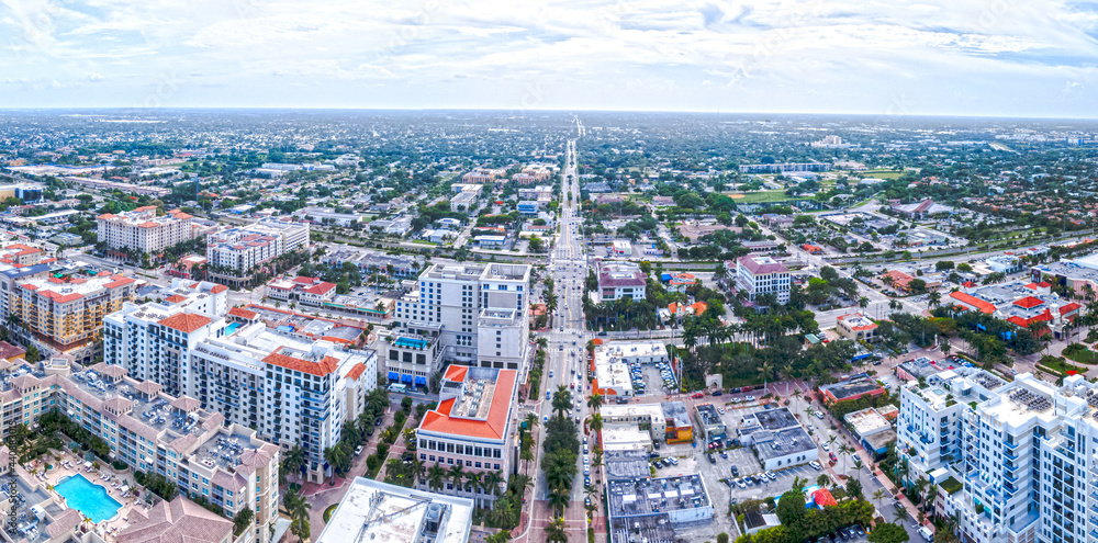 aerial drone view of Boca Raton, Florida with city
