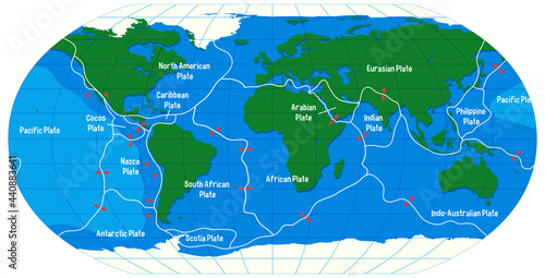 World Map Showing Tectonic Plates Boundaries