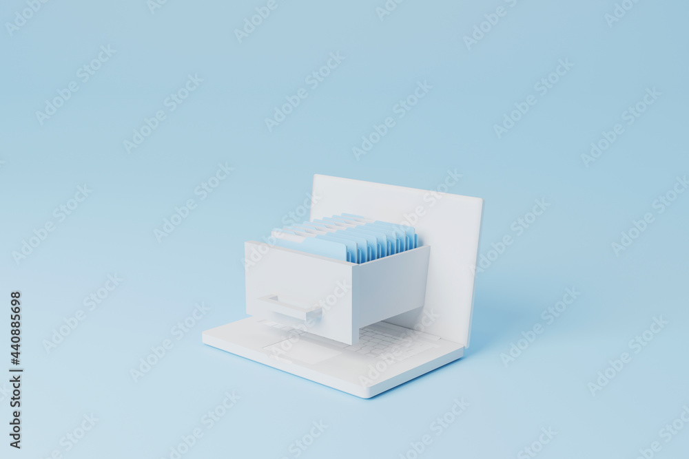 Concept of Data digital storage on cloud. Computer laptop with file ...