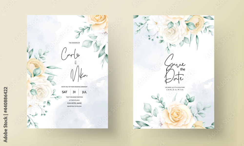 Elegant watercolor floral wedding invitations set template