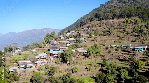 Panoramic aerial view of rural village in Gulmi Nepal photo