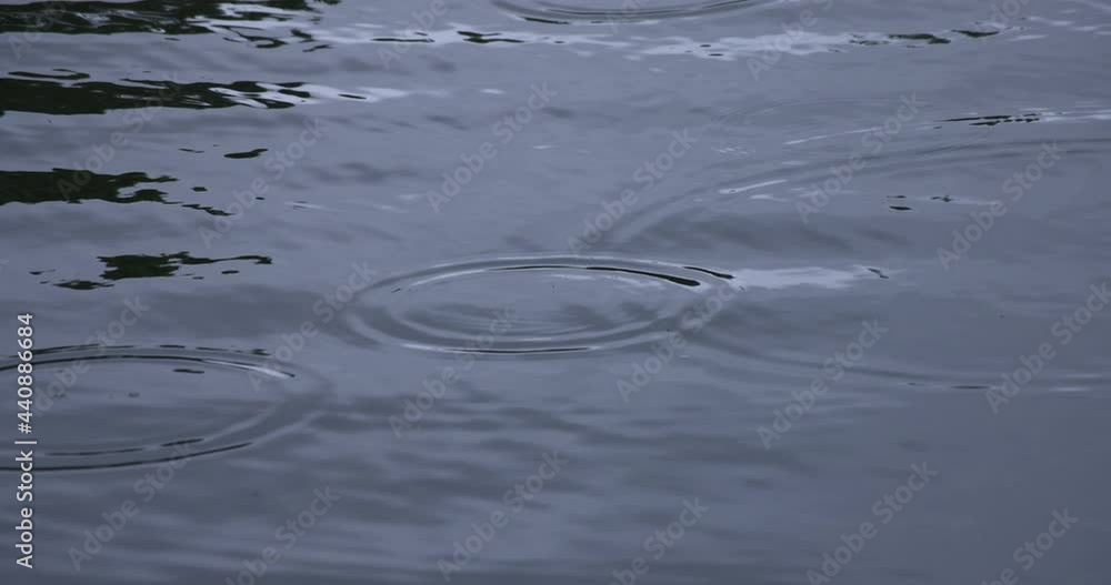 A slow motion of rain drop in the water the pond rainy day closeup A slow motion of rain drop in the water the pond rainy day closeup