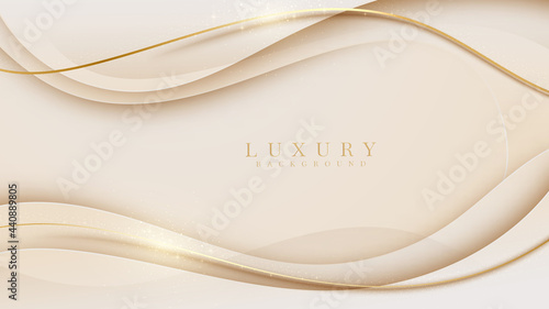 Elegant pastel light brown abstract background combined with golden line curve elements. modern luxury design template vector illustration.