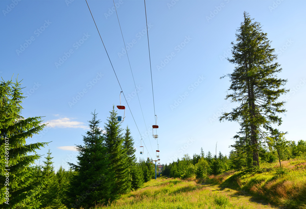 Cableway on mount Pancir, National park Sumava ( Bohemian Forest ), Czech Republic.