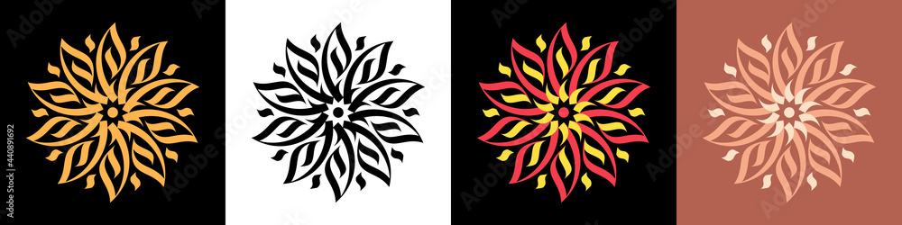 Abstract calligraphic flower ornament. Golden mandala and bloom, calligraphic pattern Abstract calligraphic flower ornament. Golden mandala and bloom, calligraphic pattern