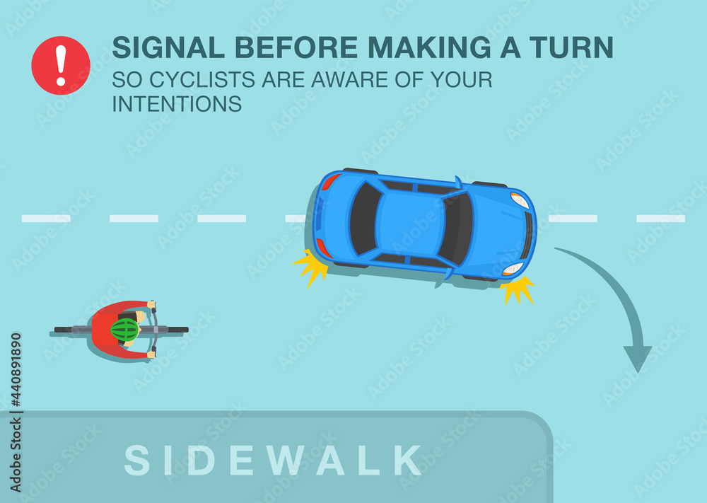 Safety driving tips and rule. Signal before making a turn so cyclists