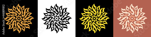 Abstract calligraphic sun ornament. Golden solar mandala, calligraphic pattern
