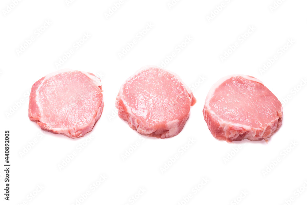 Raw pork pieces isolated on a white background. Raw pork pieces isolated on a white background.