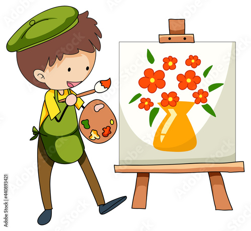 Little artist drawing the picture cartoon character isolated