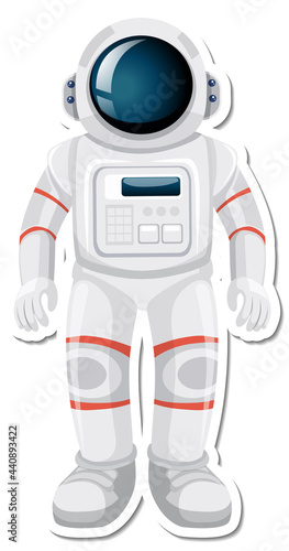 Astronaut or spaceman cartoon character in sticker style