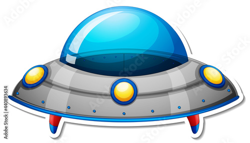 Sticker template with unidentified flying object (UFO) isolated