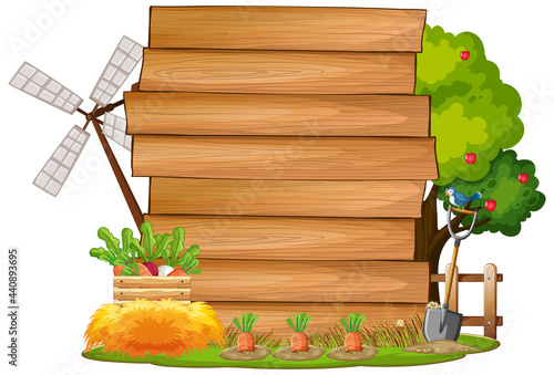 Empty banner template in the farm scene isolated on white background