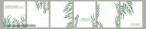 Set of vector cover notebook design. Abstract floral template design with green leaves on white background for notebook paper, copybook brochures, book, magazine. Planner and diary cover for print