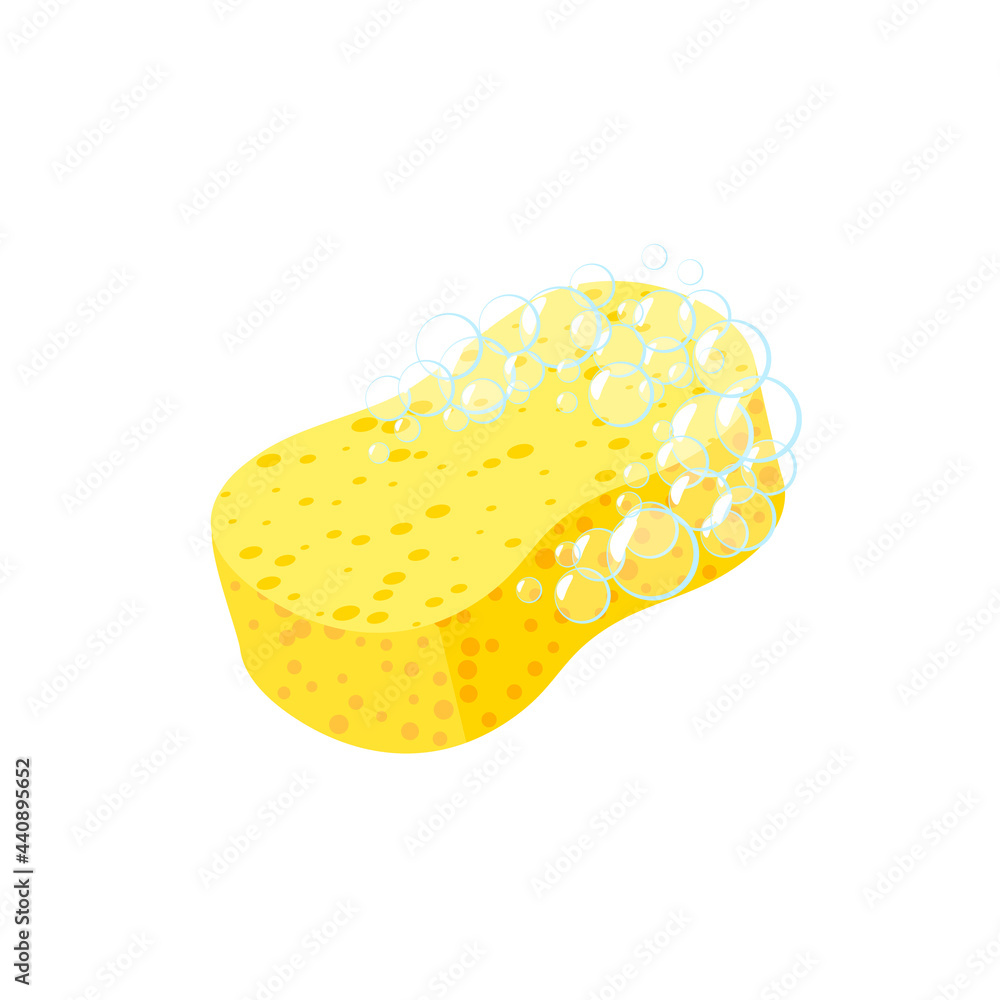 Washing sponge with foam bubbles. Vector illustration cartoon flat icon isolated on white background. - obrazy, fototapety, plakaty 