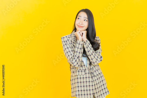 Portrait beautiful young asian woman smile with action