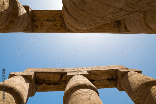 A Surrealistic Bottom-Up View of the Columns of the Ancient Luxor Temple