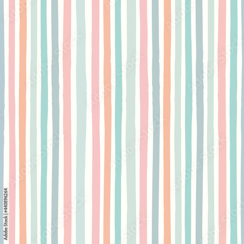 Striped pattern background. Vector seamless repeat pattern of hand drawn organic colourful vertical stripes. 