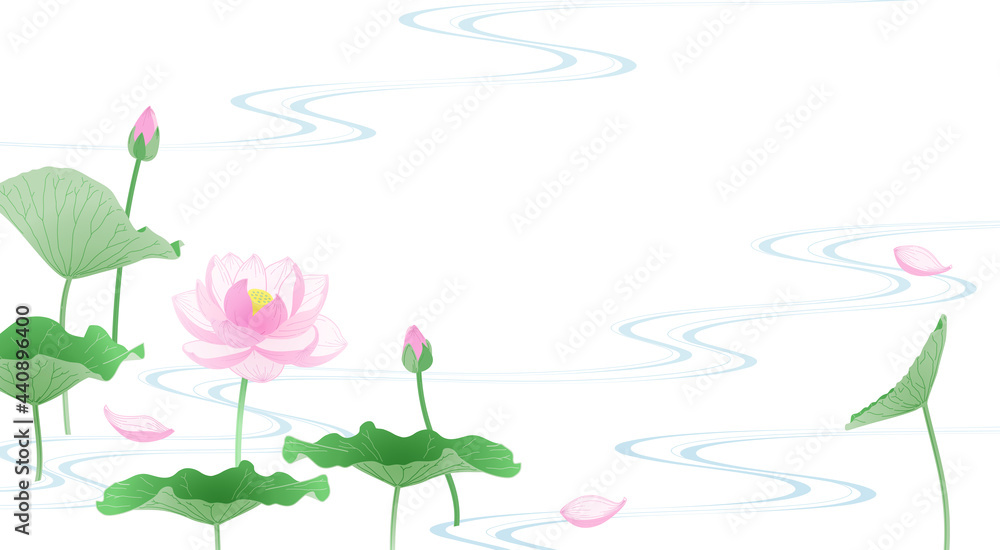 流水に蓮の花の背景イラスト Stock Vector Adobe Stock