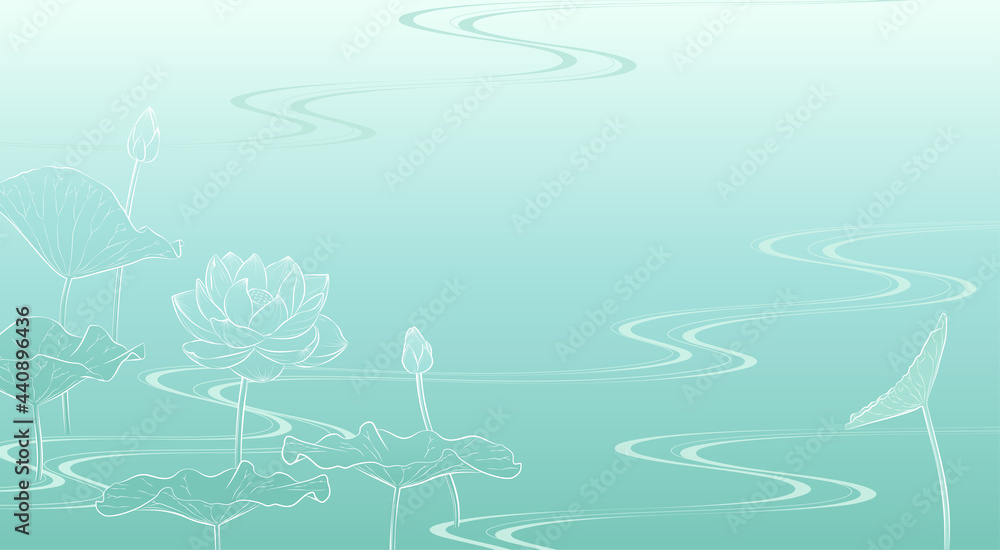 流水に蓮の花の背景イラスト 薄緑 Stock Vector Adobe Stock