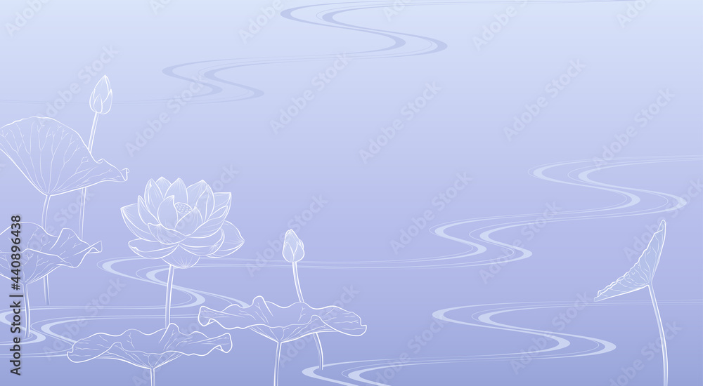 流水に蓮の花の背景イラスト 薄紫 Stock Vector Adobe Stock