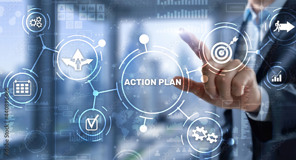 Business Action Plan strategy concept on virtual screen. Time management Business Action Plan strategy concept on virtual screen. Time management