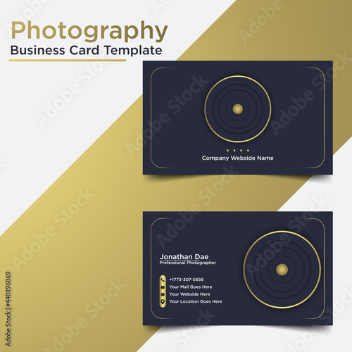 Royal golden color business card for photographers. Modern rich quality stationery business card for photography studio