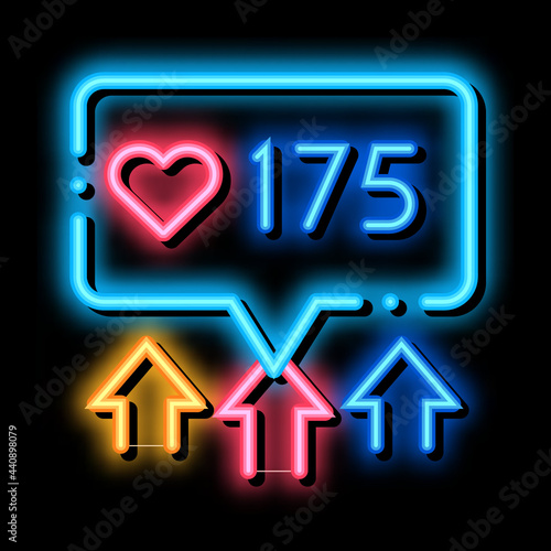 increase in likes neon light sign vector. Glowing bright icon increase in likes sign. transparent symbol illustration © PikePicture