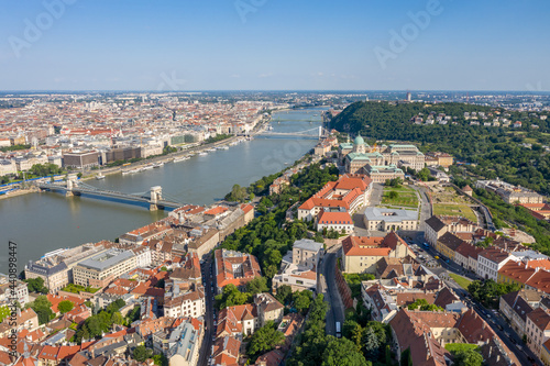 Hungary - Budapest landscape from above with Buda castle, Chain Bridge, Parlament, Danube river, Matthias Church © SAndor