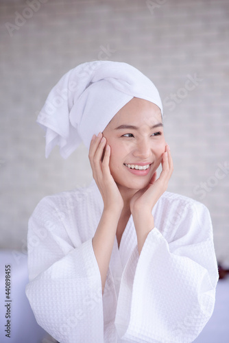 asian lady relaxing in the spa with smile