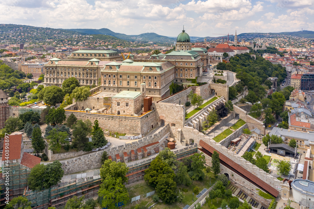 Hungary - Budapest landscape from above with Buda castle, Chain Bridge, Parlament, Danube river, Matthias Church Hungary - Budapest landscape from above with Buda castle, Chain Bridge, Parlament, Danube river, Matthias Church
