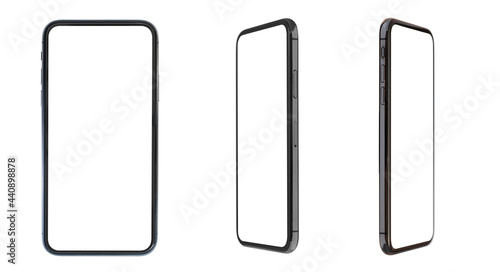 black mobile phone mockup blank screen isolated on white background photo