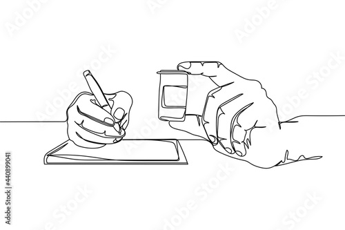 Continuous one line of doctor hands in silhouette on a white background. Linear stylized.Minimalist. Medical health concept