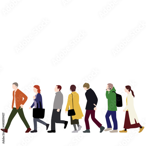 Illustrations of people commuting (white background, vector, cut out) photo